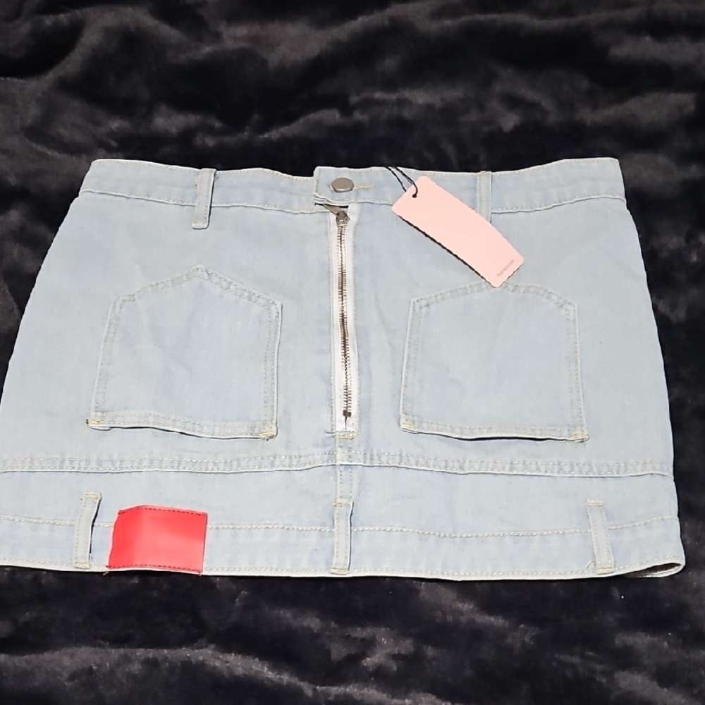NWT Mica Trendy Denim Mini Skirt with Red Detail
